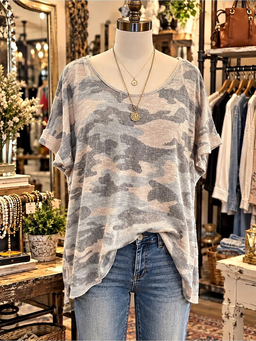 Spaccato Camo Knit Tunic in Gray & Pink